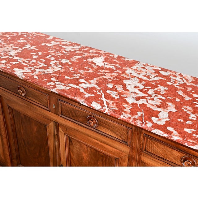French 19th Century Louis Philippe Walnut Enfilade with Red Marble Top For Sale - Image 12 of 16