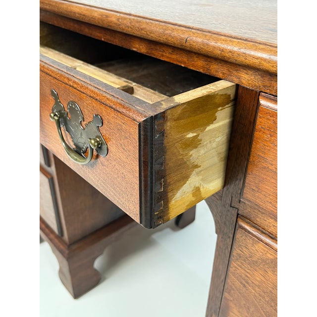 Vintage Chippendale Style Solid Walnut Kneehole Desk For Sale - Image 9 of 14
