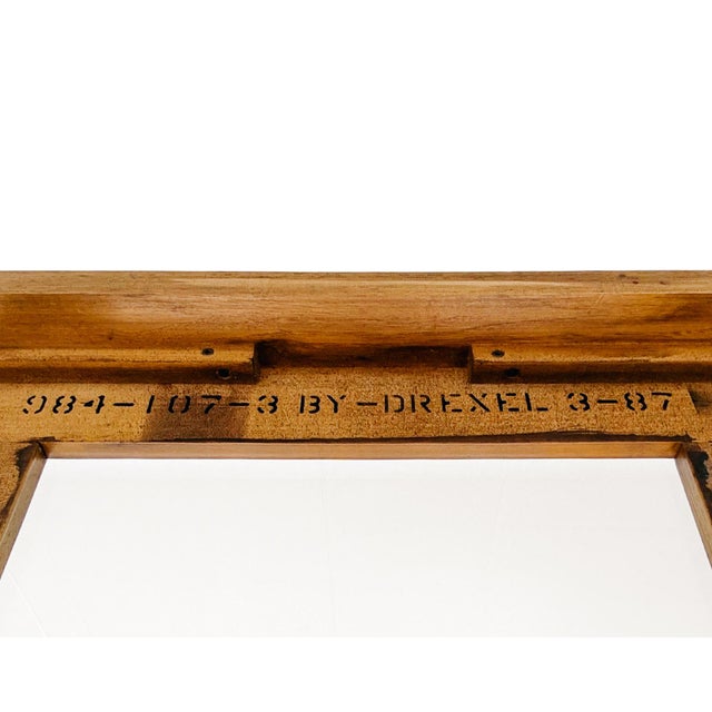 1980s Drexel Heritage Mid-Century Modern Oak Coffee Table With Brass Inlay & Beveled Glass For Sale - Image 9 of 9