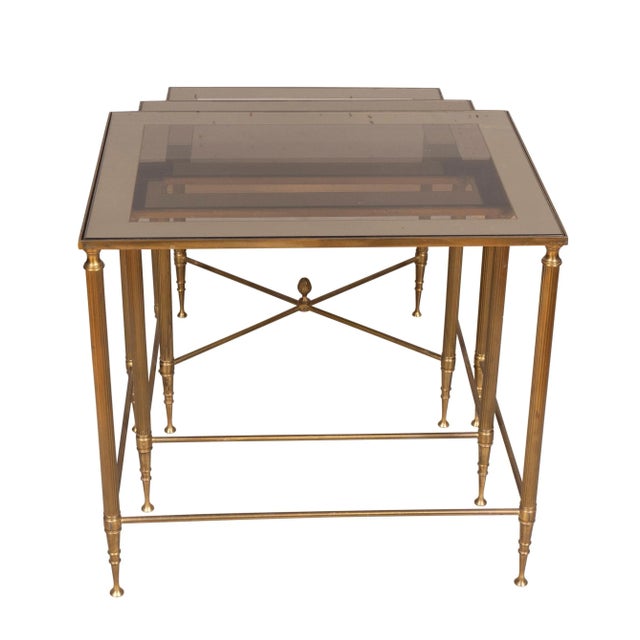 Metal Nesting Vintage Brass Tables - Set of 3 For Sale - Image 7 of 12