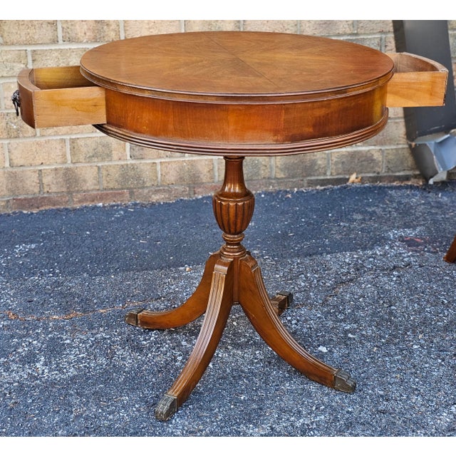 Traditional Early 20th Century George III Style Mahogany Two-Drawer Drum Table For Sale - Image 3 of 6