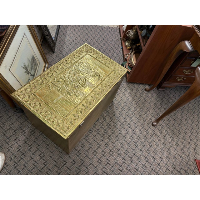 Brass English Trunk Repousse Colonial England Blanket Chest For Sale - Image 4 of 5