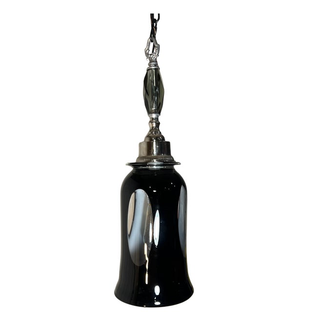 Vintage Murano Black Window Pane Art Glass Chrome Pendant Light For Sale - Image 9 of 18