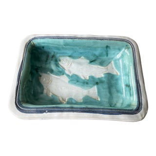 1995 Sally Christopher Pottery Fish Dish-Signed For Sale