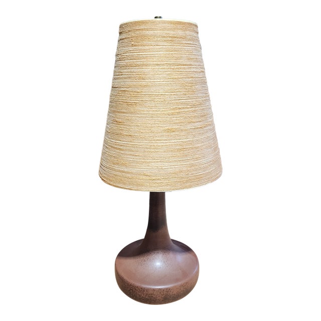 1970s Bostlund Mid-Century Ceramic Lamp With Original Fiberglass Shade For Sale