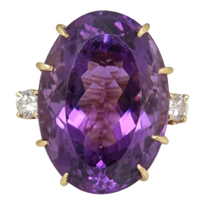 1970s Large Amethyst and Diamond Gold Cocktail Ring size 4