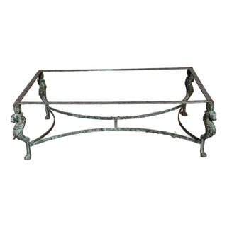 Mid 20th Century Vintage Verdigris Steel Paw Foot Lion Face Coffee Table Base - No Glass For Sale