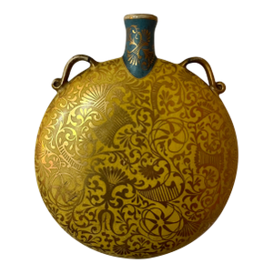 Antique 19th Century American Aesthetic Movement Moon Flask or Canteen Wall Vase by Cincinnati Art Pottery Kezonta Line Circa 1880