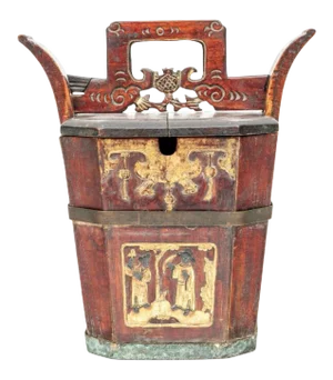 Antique Lacquered Chinese Elm Wood Teapot Container or Caddy