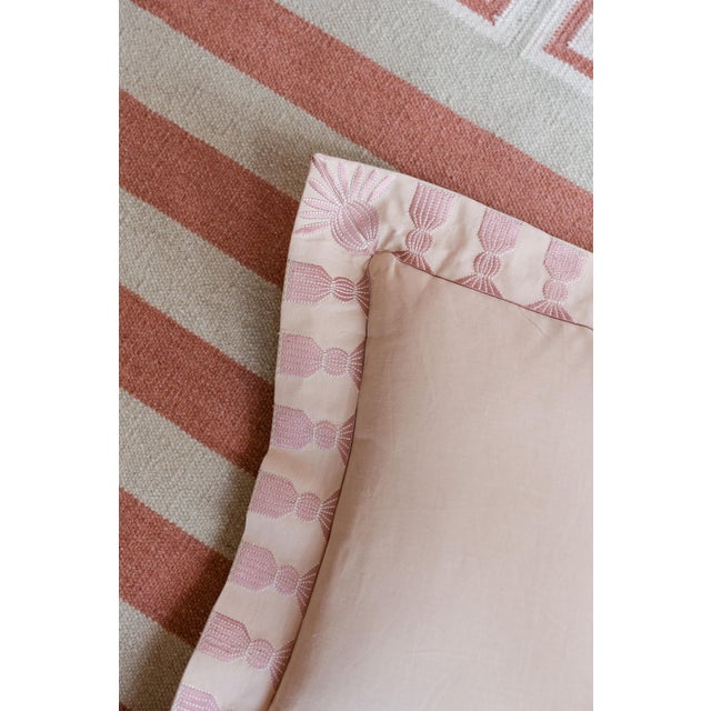 Transitional Tassel Embroidered Linen Pillow, Bisuqe and Petal Pink, 24 "x 24" For Sale - Image 3 of 14