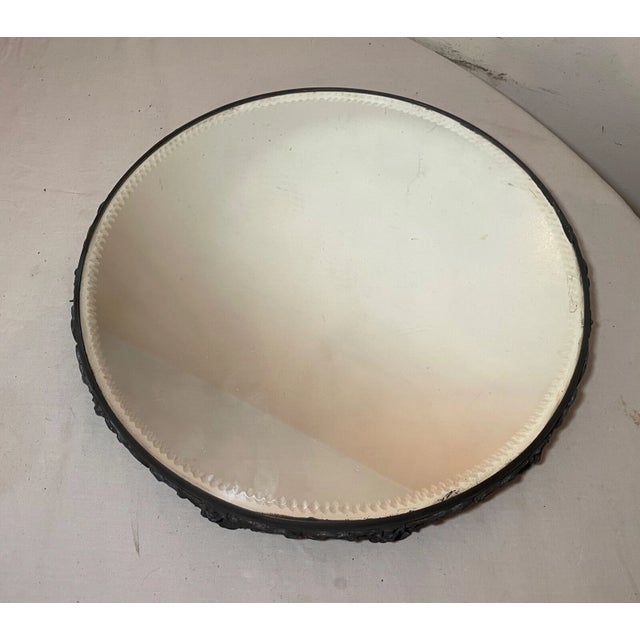 Metal Antique Round Silverplate Plateau Beveled Vanity Jewelry Table Top Mirror Tray For Sale - Image 7 of 9