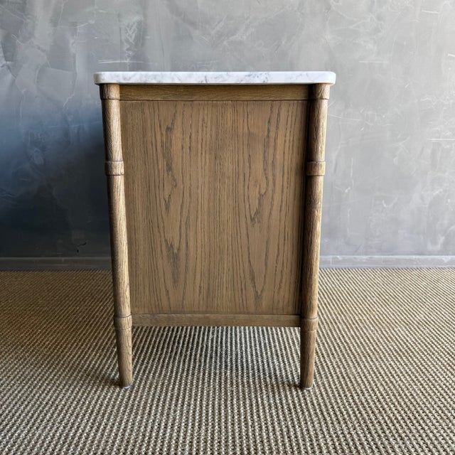 Not Yet Made - Made To Order Marie Classic White Oak 3 Drawer Night Stand With White Marble Top Montana Brown For Sale - Image 5 of 14