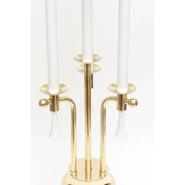 Mid Century Modern Parzinger Style Brass & White Lacquered Metal Tall Table Lamp, Restored For Sale - Image 4 of 11