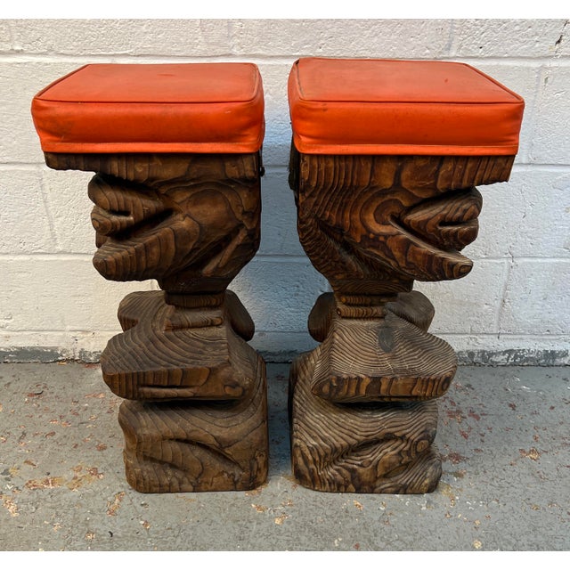 Hand-Carved Mid-Century Witco Tiki Bar and Stool Set, 3 Pieces For Sale - Image 9 of 17