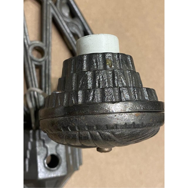 Pair of Antique Art Deco Cast Iron Wall Sconces Restored For Sale - Image 4 of 6