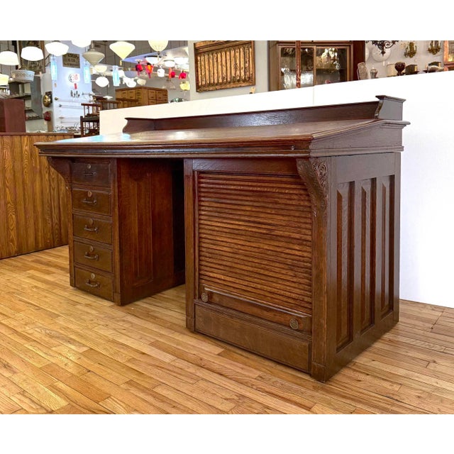 Traditional Restored Antique Quarter Sawn Oak Clerks Desk For Sale - Image 3 of 12