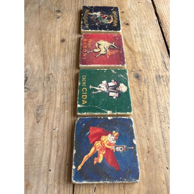 Ceramic Vintage Italian Advertising Ceramic Coasters, Set of 4 | Ingham Marsala, Baroni & Cacao Cida For Sale - Image 7 of 12