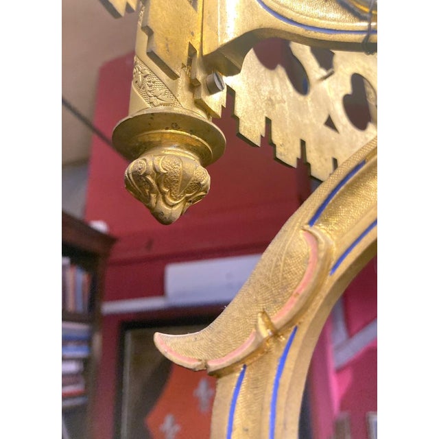 Blue Large 19th Century Italian Gothic Revival Gilt Bronze and Enameld 12 Candle Lights Chandelier For Sale - Image 8 of 18