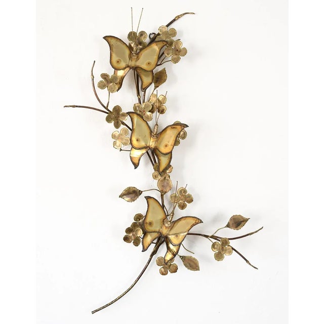 Metal Mid Century Brass Butterflies on Tree Branch Wall Sculpture For Sale - Image 7 of 7