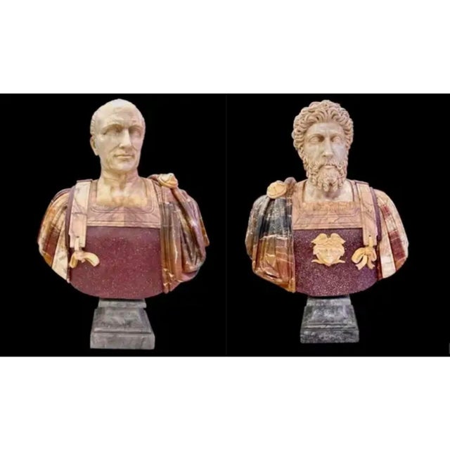 Italian Specimen Marble Busts of Roman Emperors, a Pair For Sale - Image 17 of 17