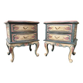 A Pair of Rustic Bohemian Style Hand-Crafted Venetian Rococo Style Nightstands. For Sale