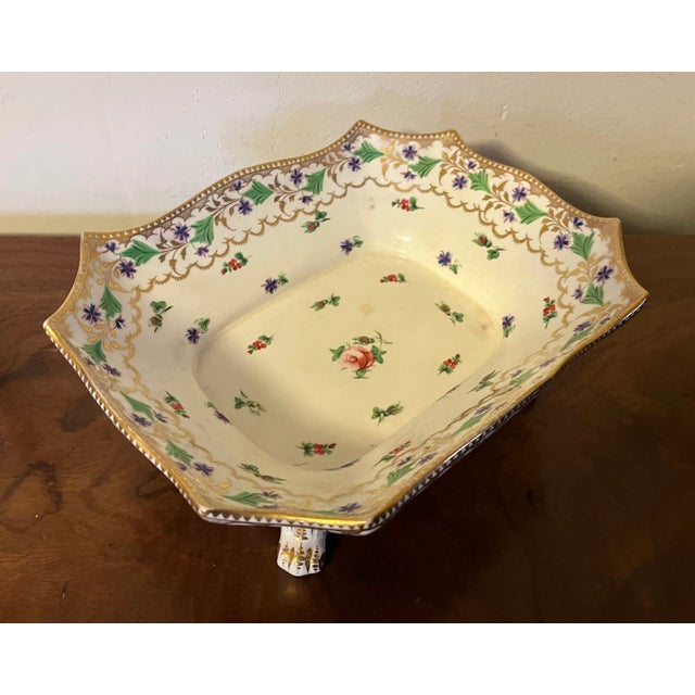 Antique early 19th century English sprig porcelain footed compote bowl. Decorated with floral sprig of cornflower and...