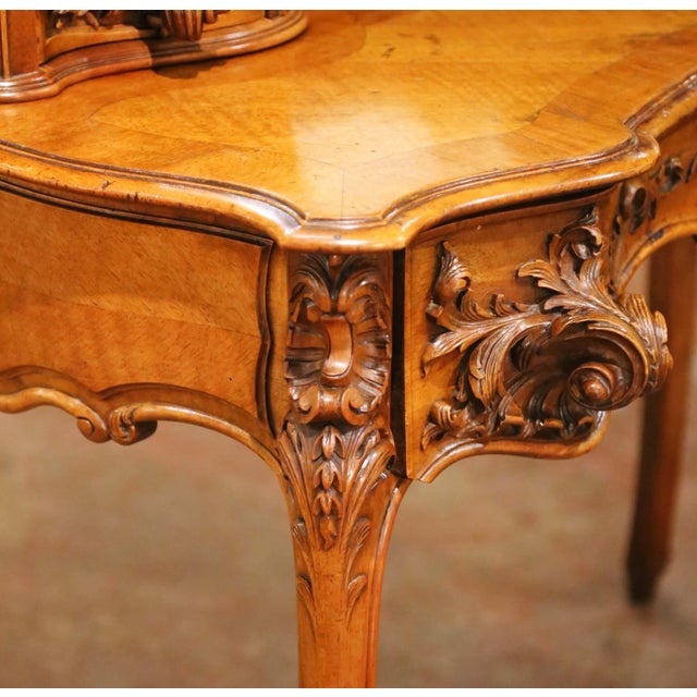 19th Century French Louis XV Style Walnut Coiffeuse Dressing Table With Mirror For Sale - Image 12 of 13