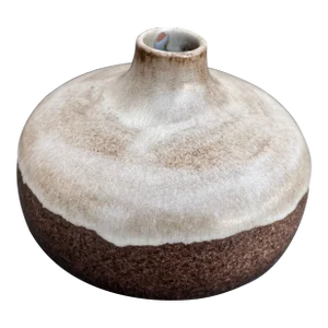 1960s Alvino Bagni Raymor Low Vase Cream Brown Glaze Italy Bitossi