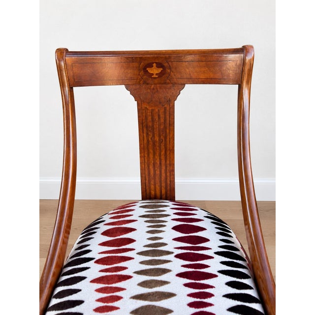 Vintage Neoclassical Style Dining Chairs - Set of 6. Newly Upholstered in Abstract Patterned Velvet. For Sale - Image 10 of 11