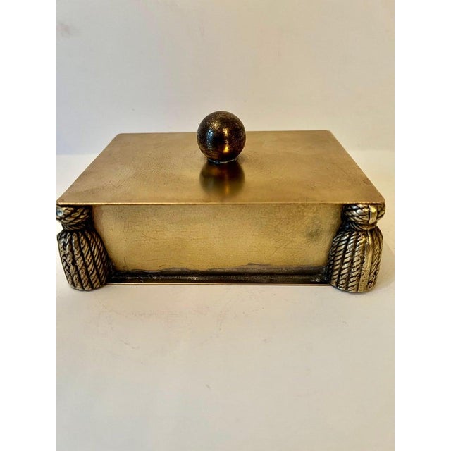 Brass Brass Lidded Stash or 420 Box with Sphere Handle and Tassel Corner Details For Sale - Image 8 of 8