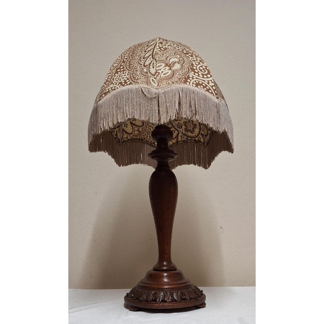 Art Deco German Table Lamp with Oak Base and Fabric Shade,1930s For Sale - Image 6 of 7