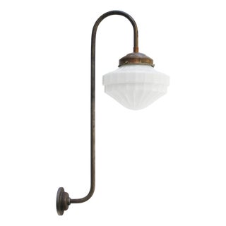 Mid-20th Century Cast Iron Wall Light with White Opaline Glass Shade For Sale