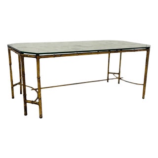 Gold Metal and Faux Bamboo Coffee Table with Spacer in the Style of Maison Baguès, 1970 For Sale