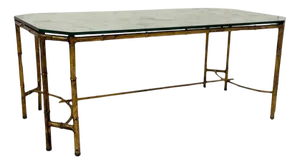 Gold Metal and Faux Bamboo Coffee Table with Spacer in the Style of Maison Baguès, 1970