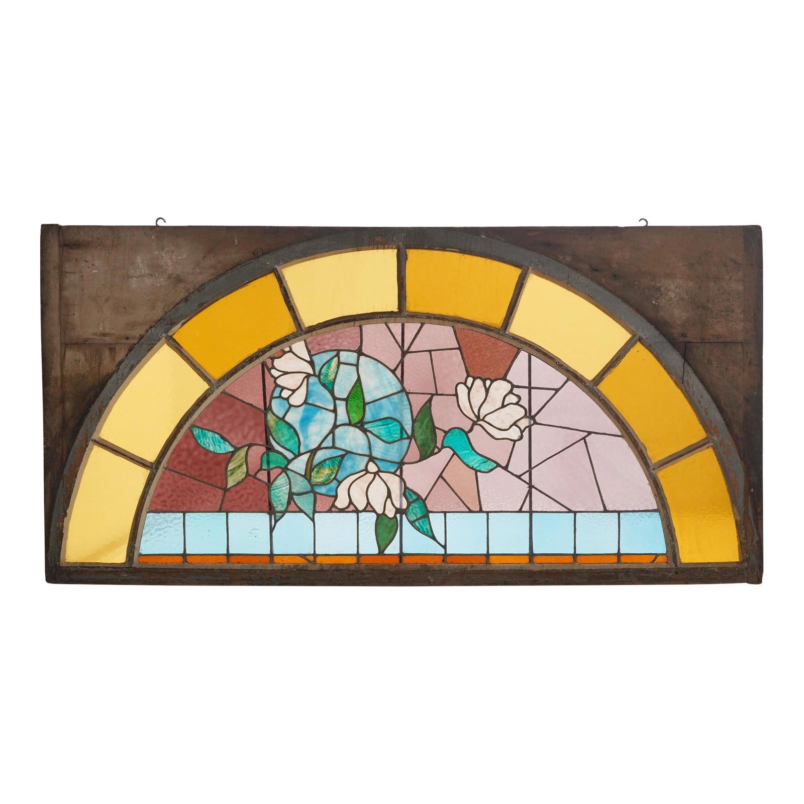Antique Colorful Stained Fanlight Transom Window 72 X 36 In. | Chairish