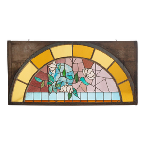 Antique Colorful Stained Fanlight Transom Window 72 X 36 In.