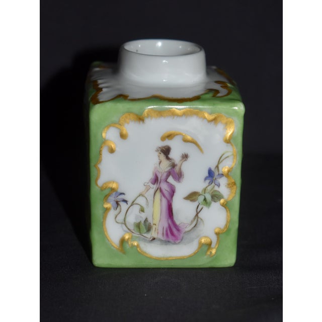 Limoges, France Antique T&v Limoges France Porcelain Tea Caddy Apple Green Rococo Gilt Box For Sale - Image 4 of 14