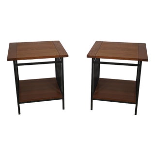 Pair Stickley Mission Oak Iron Base Lamp Tables For Sale
