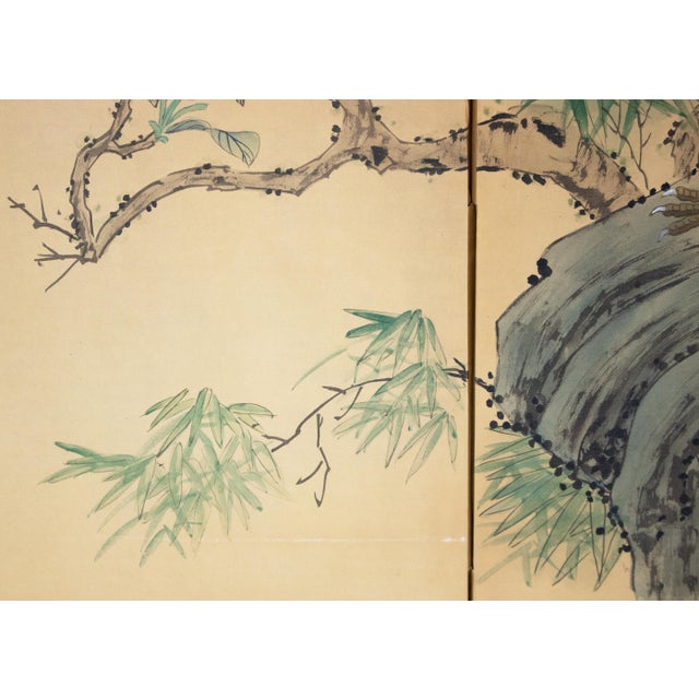 Circa 1970s Chinoiserie Style Painted Silk Screen "Peacock and Magnolia" For Sale - Image 14 of 18