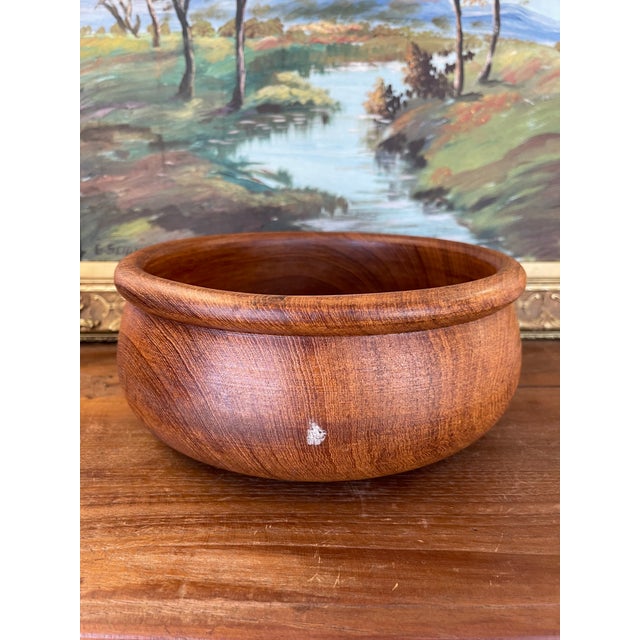 Mid-Century Modern Vintage Hand-Turned Decorative Teak Wood Bowl by Winesome, Made in Thailand For Sale - Image 3 of 7
