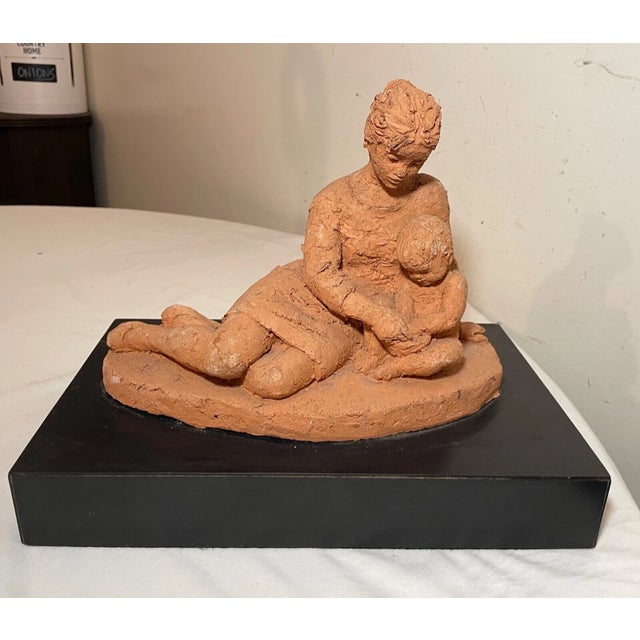 Vintage Handmade Mother and Baby Terracotta Pottery Sculpture Statue Art Figural For Sale - Image 12 of 13