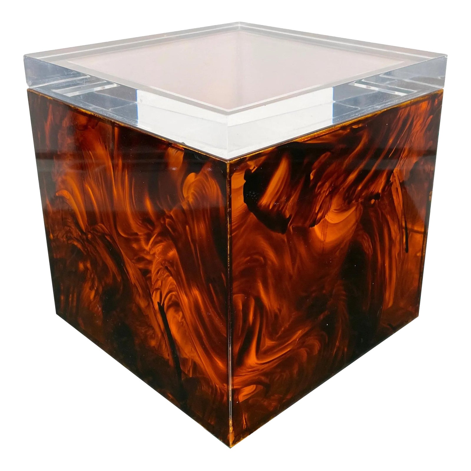 Tortoise Shell Effect Acrylic Squared Ice Bucket, Italy, 1970s | Chairish