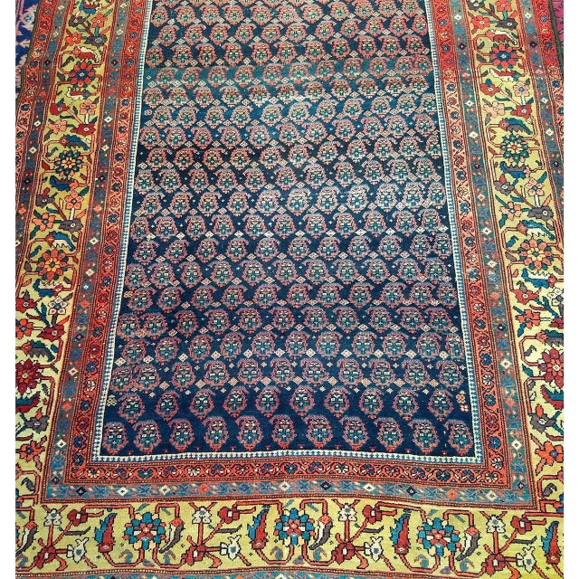 Antique Persian Malayer Gallery Rug, Hand-Knotted Wool, Paisley Pattern, 6x11, Navy & Saffron Yellow For Sale - Image 13 of 18