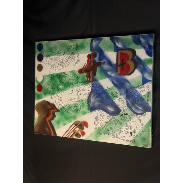 Mid 20th Century Mid 20th Century Modern Street Art Style Mixed Media Canvas Artwork For Sale - Image 5 of 7