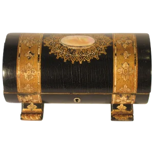 19th Century Painted Dome Top Box With Mother of Pearl