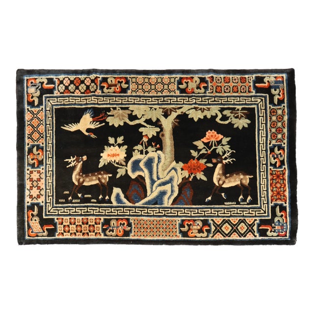 Early 20th Century Zabihi Collection Chinese Batou Pictorial Rug - 4'4" x 6'9" For Sale