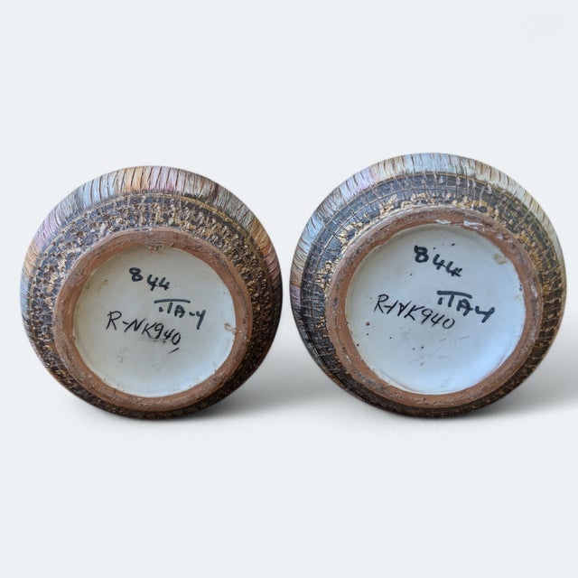 Ceramic Vintage Italian Aldo Londi for Bitossi Seta Sgraffito Ceramic Pottery Vases - A Pair For Sale - Image 7 of 12