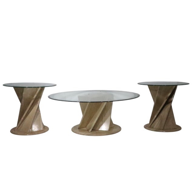 Sand Postmodern Travertine Marble and Glass Coffee Table Made in Italy C. 1970/80's For Sale - Image 8 of 12