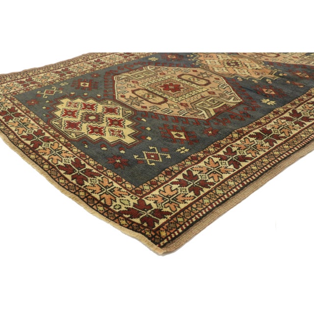 Vintage Turkish Oushak Rug with Tribal Style 03'07 x 06'05. Full of tiny details and a bold expressive design and tribal...