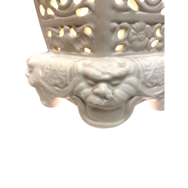 Mid 20th Century Chinese Style Blanc De Chine Porcelain Lamp Foo Dog Handles Lantern Made in Italy Decor Vintage Chinoiserie For Sale - Image 5 of 18